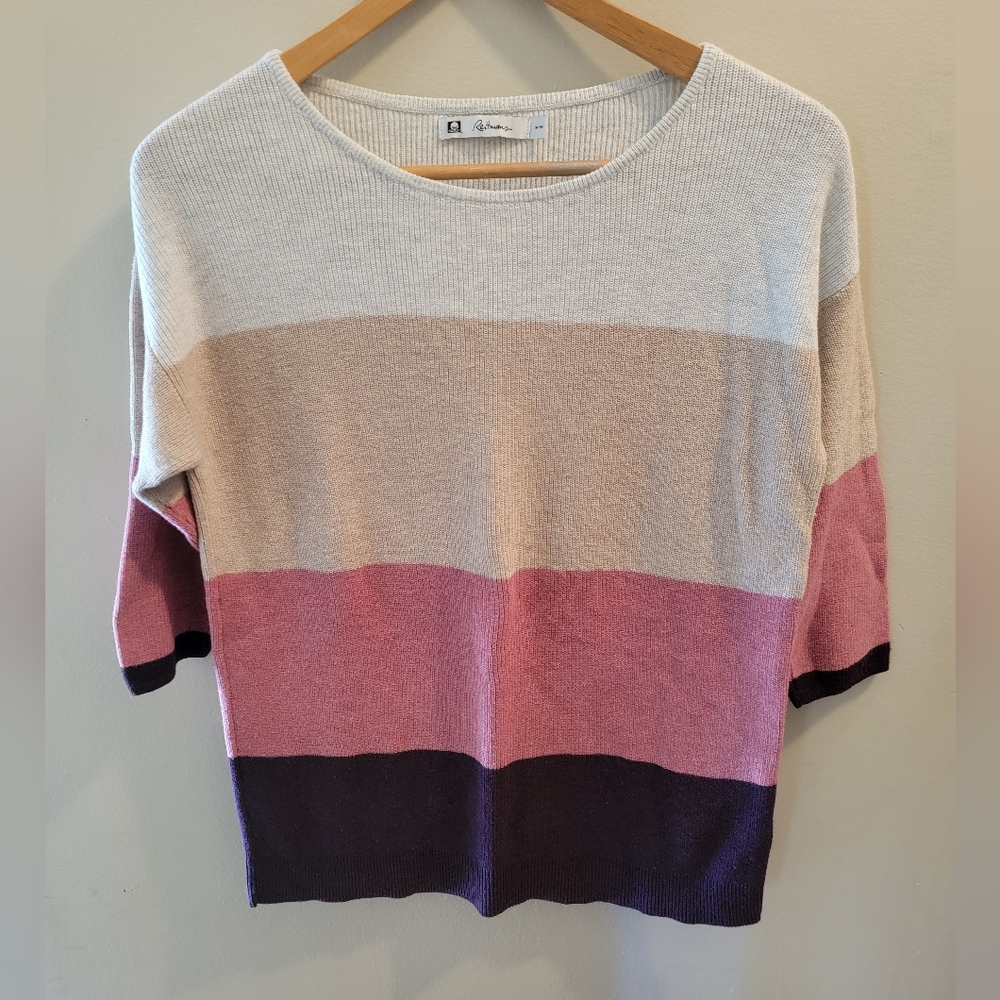 Reitmans Striped Scoop-Neck Sweater in Cream, Tan, Pink & Purple